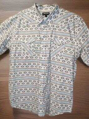 Panhandle Star Pearl Snap Shirt Sz 2X White Blue Geo Aztec Western Biker Cowboy